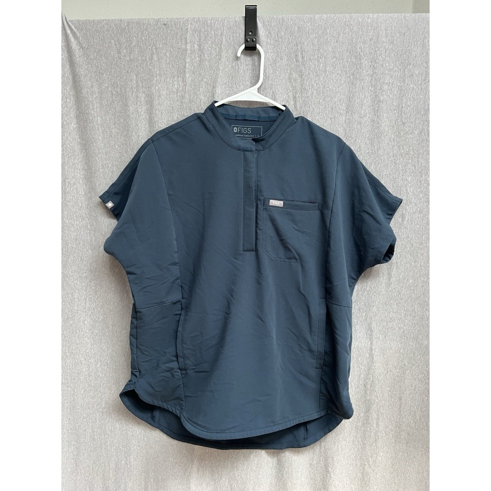 Figs Montex Scrub Top Shirt Womens Sz L Navy Half Zip Mandarin Pockets Technical